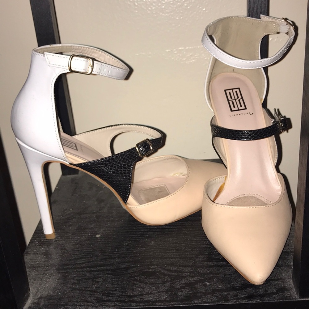 ShoeDazzle Three tone heels with ankle strap
